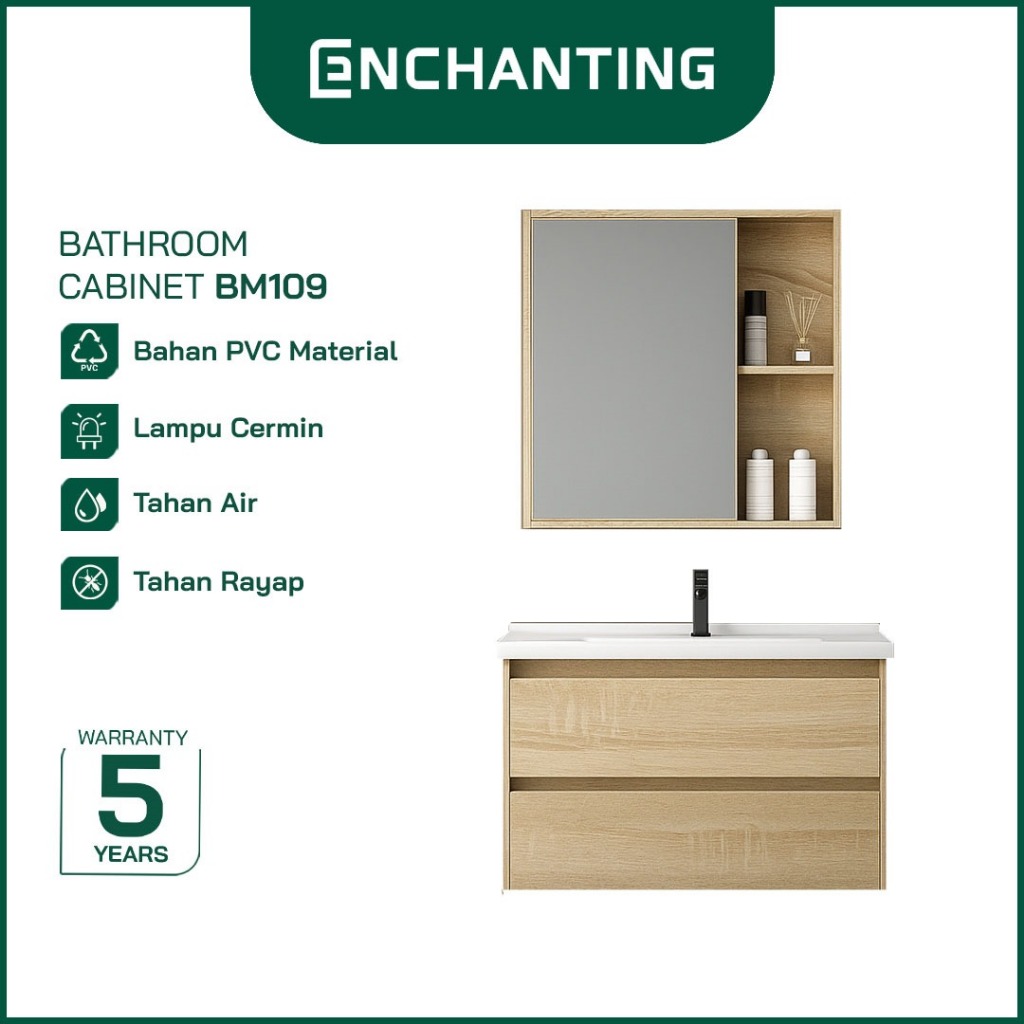 ENCHANTING Bathroom Cabinet/Kabinet Kamar Mandi Gantung PVC Material Waterproof Tahan Rayap Lampu LE