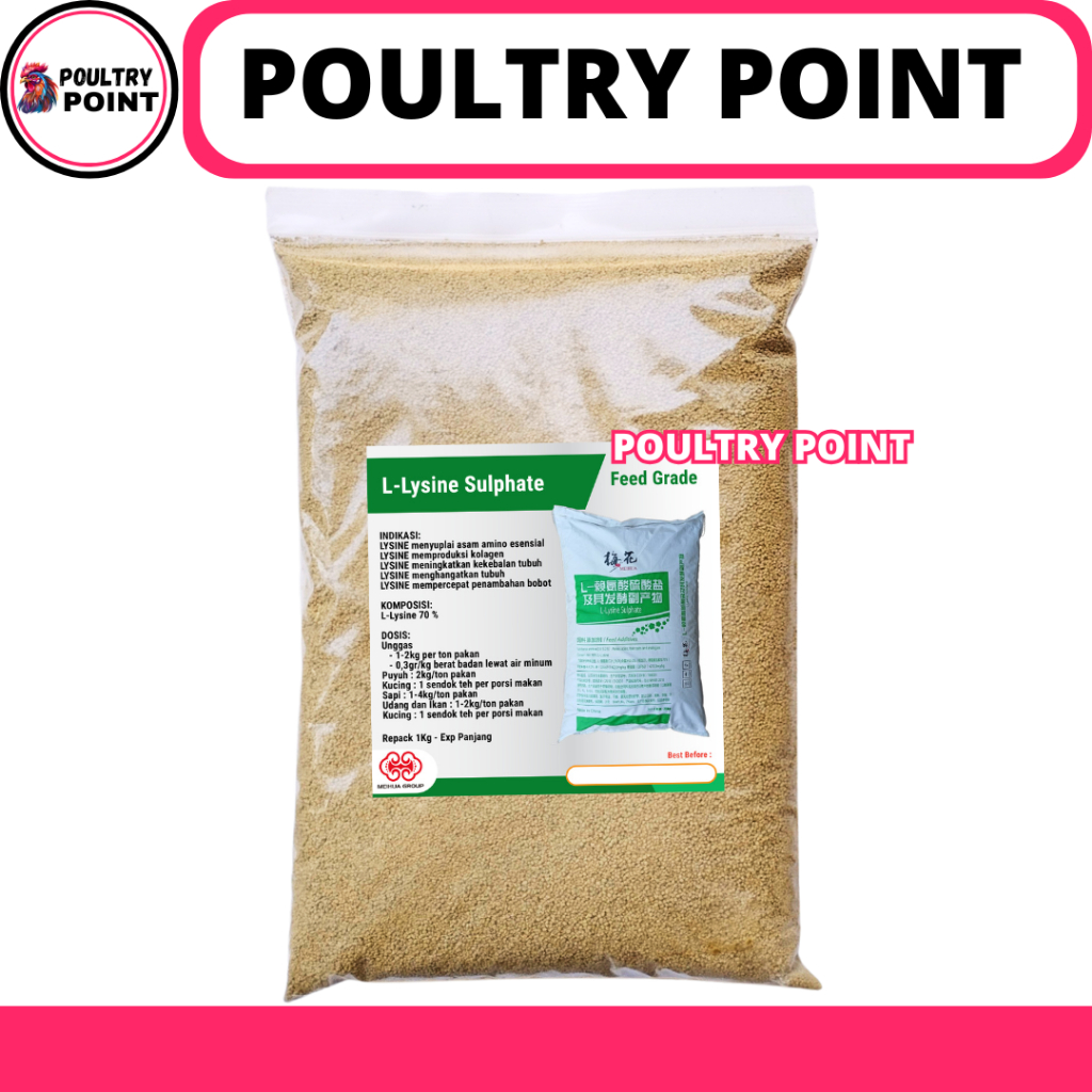 LYSINE SULFATE 1 KG MEIHUA HIJAU - Suplemen Hewan Asam Amino Penggemuk Sapi Ayam Kucing Anjing Udang