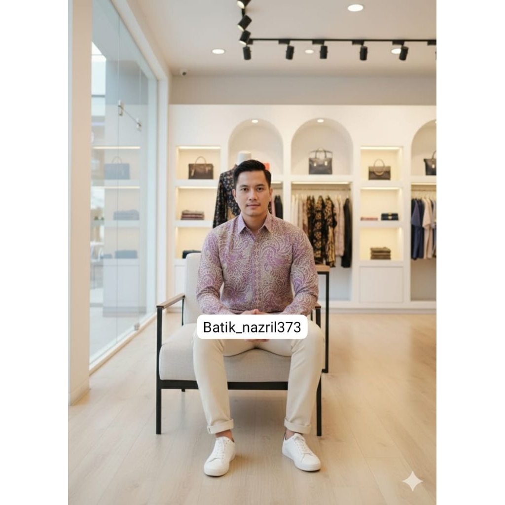 batik ATBM cream taro lengan panjang batik moderen