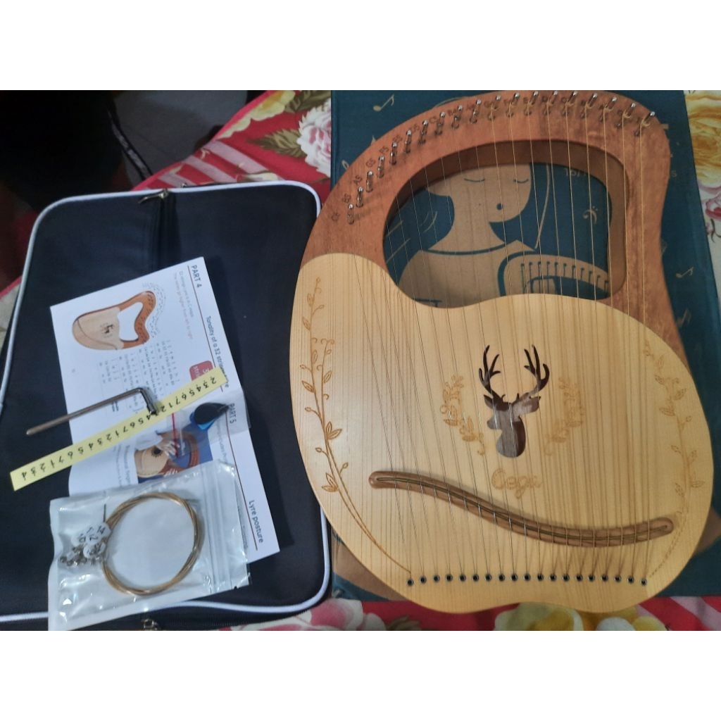 Harpa Lyre 19 Senar Ukuran Kecil Portable Untuk Pemula + Tuning Wrench Strings Pick Set Alat Musik/ 