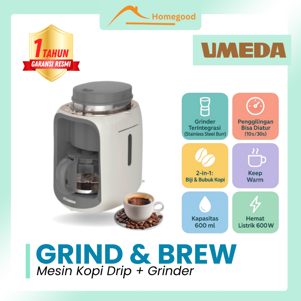 UMEDA Grind and Brew Coffee Maker Mesin Kopi Otomatis Coffee Grinder Drip Coffee
