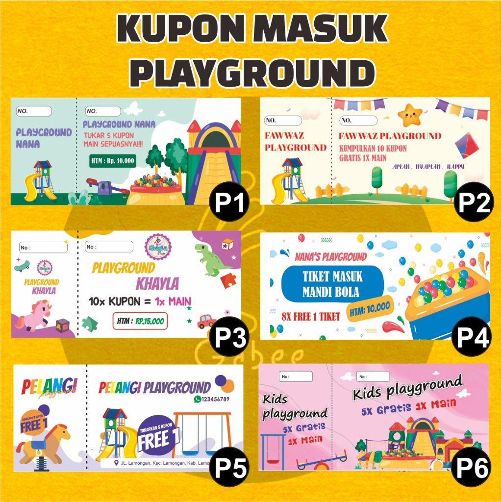 KUPON PLAYGROUND / TIKET MASUK PLAYGROUND / CETAK KUPON PLAYGROUND MANDI BOLA RUMAH BALON