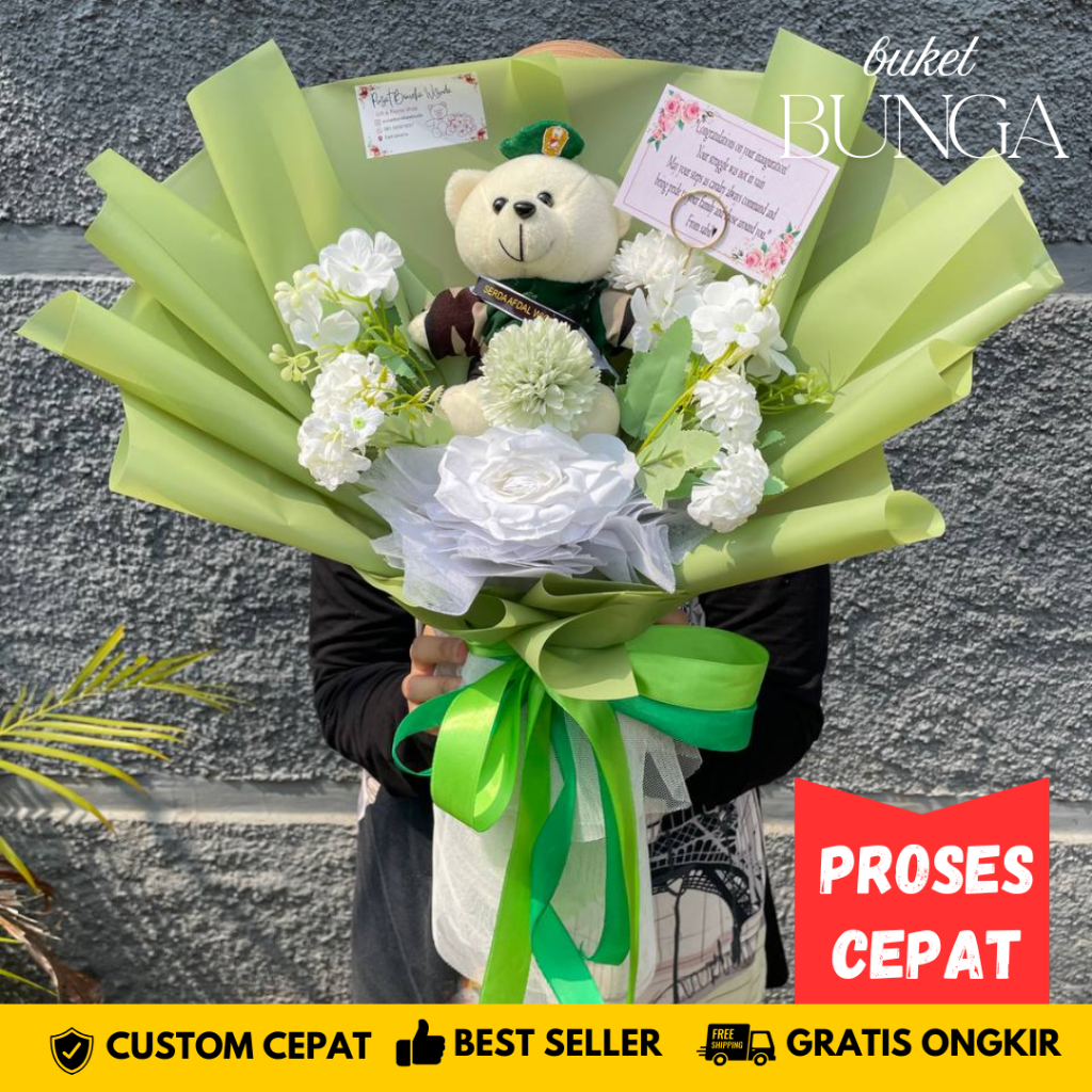 Buket Bunga TNI AD AL AU Artificial Boneka Profesi KOPASSUS KOSTRAD PERSIT JALASENASTRI Kado Pelanti