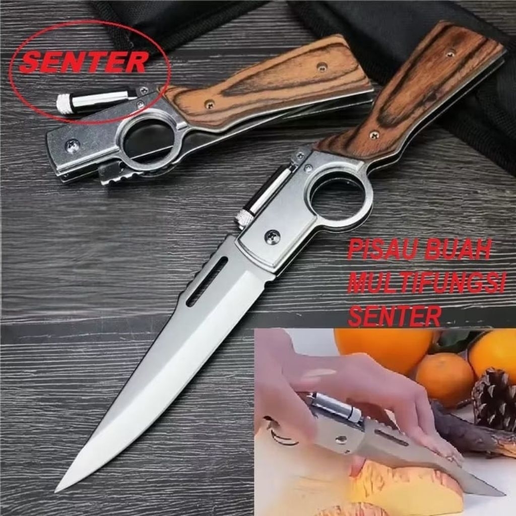 pisau senter pisau sayur pisau buah + sarung pisau dapur lipat