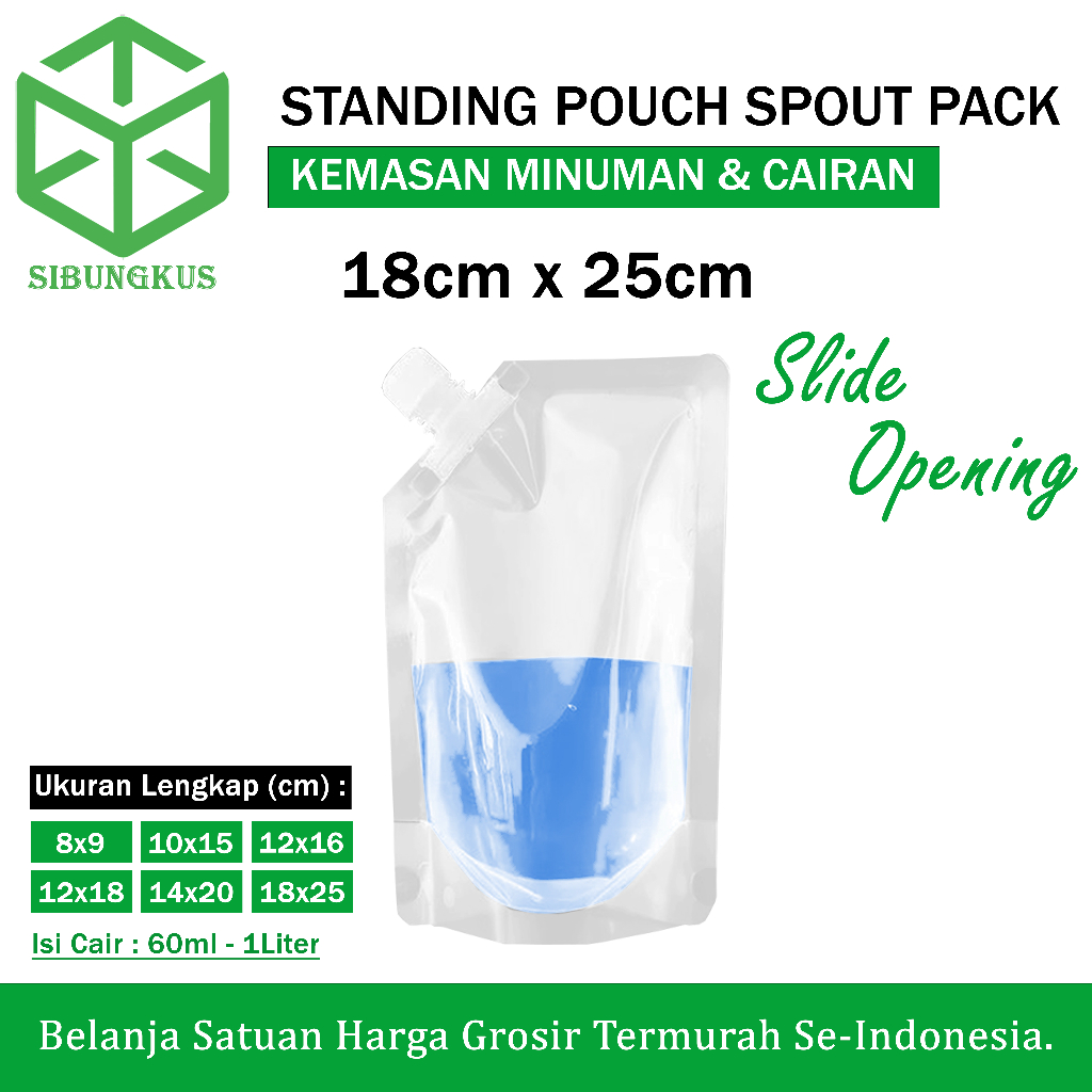 Standing Pouch Spout Plastik Kemasan Minuman Cairan 50ml 100ml 150ml 200ml 250ml 300ml 500ml 1 Liter