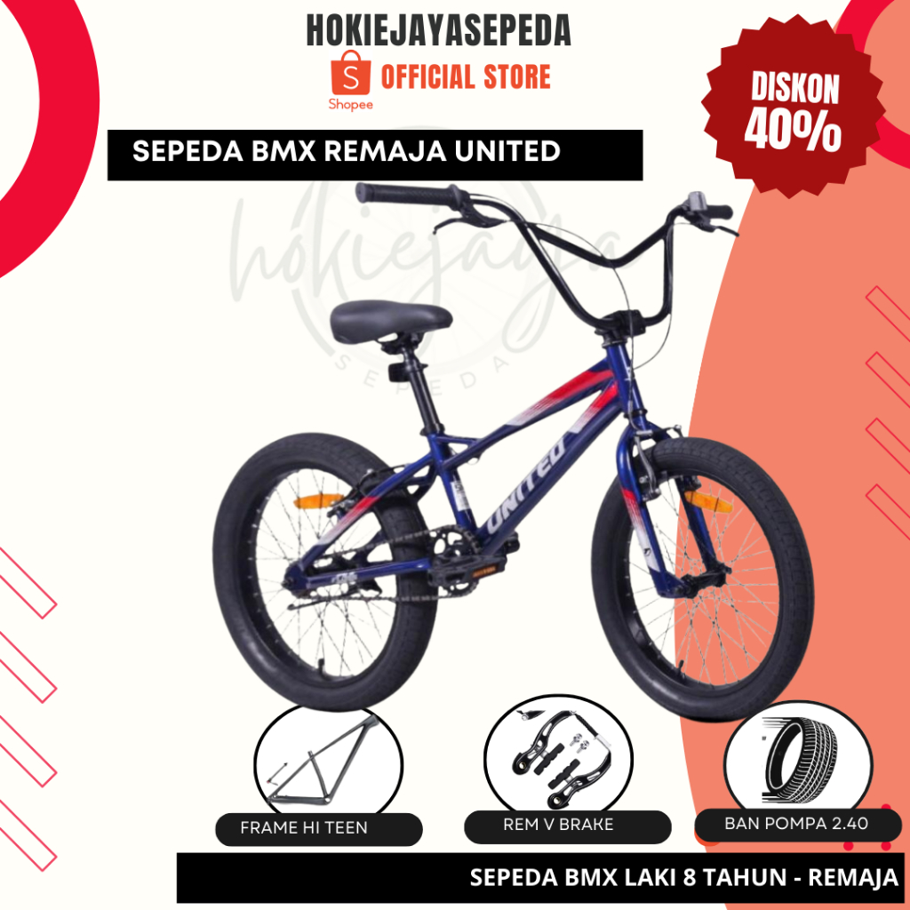 Sepeda BMX Remaja UNITED Rem V Brake Ban 2.40 untuk anak 9 tahun sampai Remaja