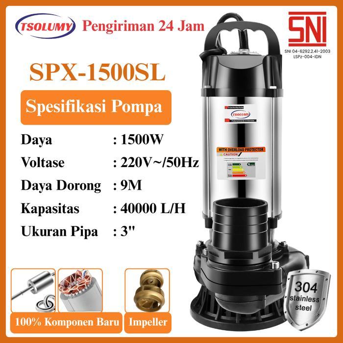 Tsolumy Pompa Celup Air Kotor SPV-1500SL Pompa Air Celup Pompa Limbah Pompa Kolam Ikan Pompa Sawah
