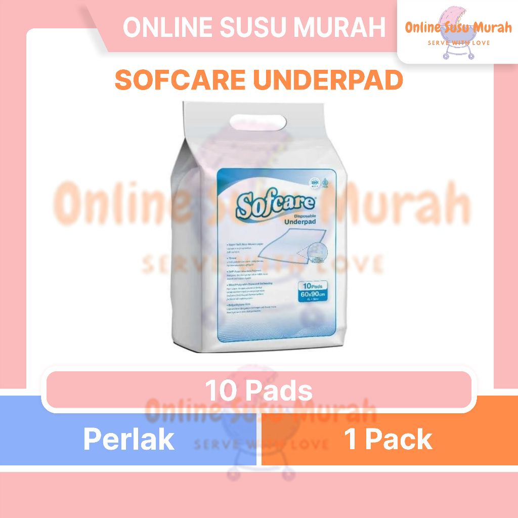 SOFCARE UNDERPAD DISPOSABLE 60CM X 90CM - 10 LEMBAR PERLAK PREMIUM PPKS