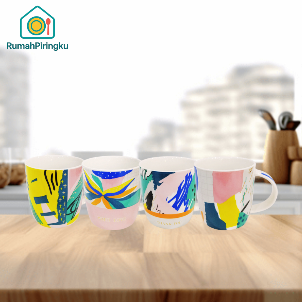 MUG KERAMIK / MUG COFFE/ RUMAH PIRINGKU-MUG KERAMIK KOPI/GELAS MINUM/ MUG KERAMIK MOTIF COLOUR ABSTR