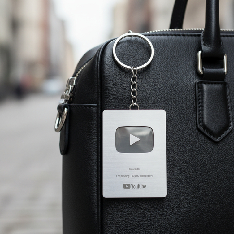 Gantungan Kunci Play Button Youtube Gold Silver Akrilik UV Print – High Quality 1PCS