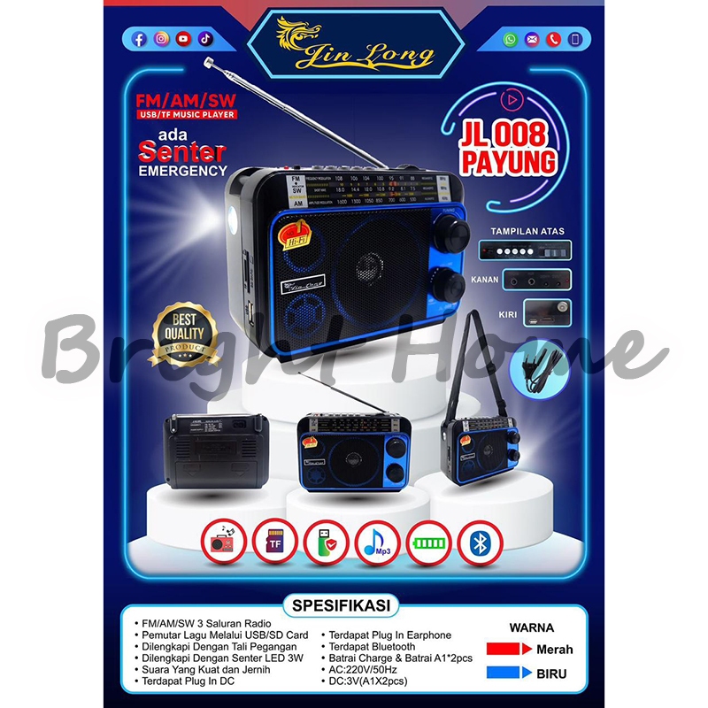 JINLONG JIN LONG JL-008 JL008 PAYUNG Radio Portable FM AM SW Bluetooth Memory USB Speaker Bluetooth