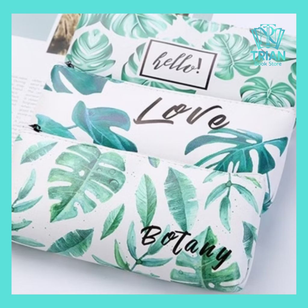TEMPAT PENSIL MOTIF DAUN PENCIL CASE AESTHETIC KOTAK WADAH ALAT TULIS SEKOLAH KULIAH KANTOR UNIK LUC