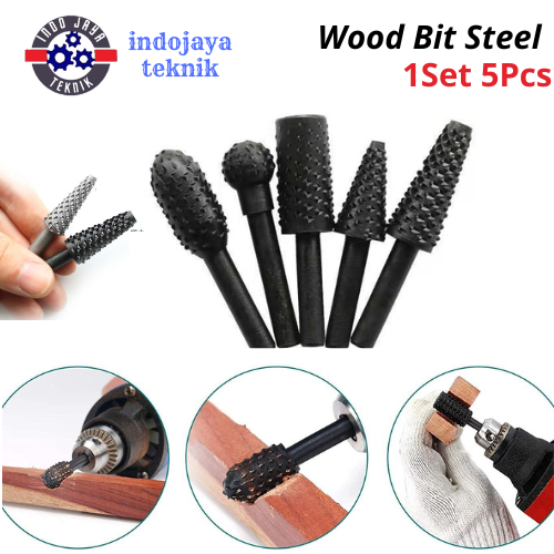 5Pcs Mata Bor Ukir Kayu Set Wood Bits Steel Gerinda Kikir Ukir Kayu Rasp Tuner Die Grinder