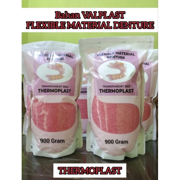 Dental thermodent Lab Denture Valplast Resin Bahan Cetak Gusi Gigi Palsu 300gr Warna Pink Red