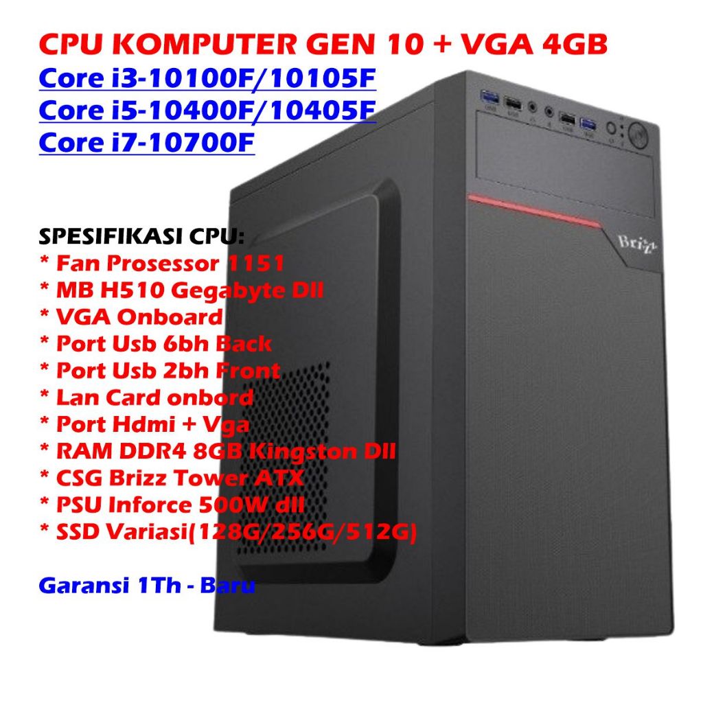 CPU KOMPUTER INTEL GEN 10 CORE I3 10105F  - CPU KOMPUTER INTEL GEN 10 CORE I5 10400F CPU CORE I3-101