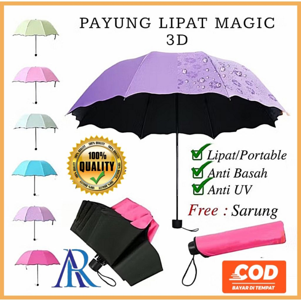 Payung Lipat Polos Anti UV/ Payung 3D Magic Lipat/ Payung Murah/ Payung 3 Dimensi/ Payung Magic/ Pay