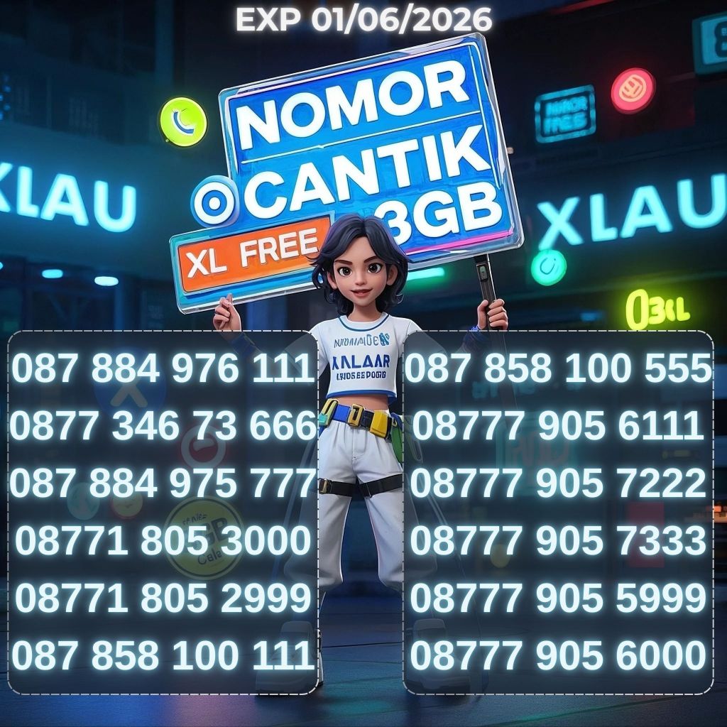 Nomor Cantik XL Seri Ekor Triple Bonus 3GB Harga mulai 44ribu