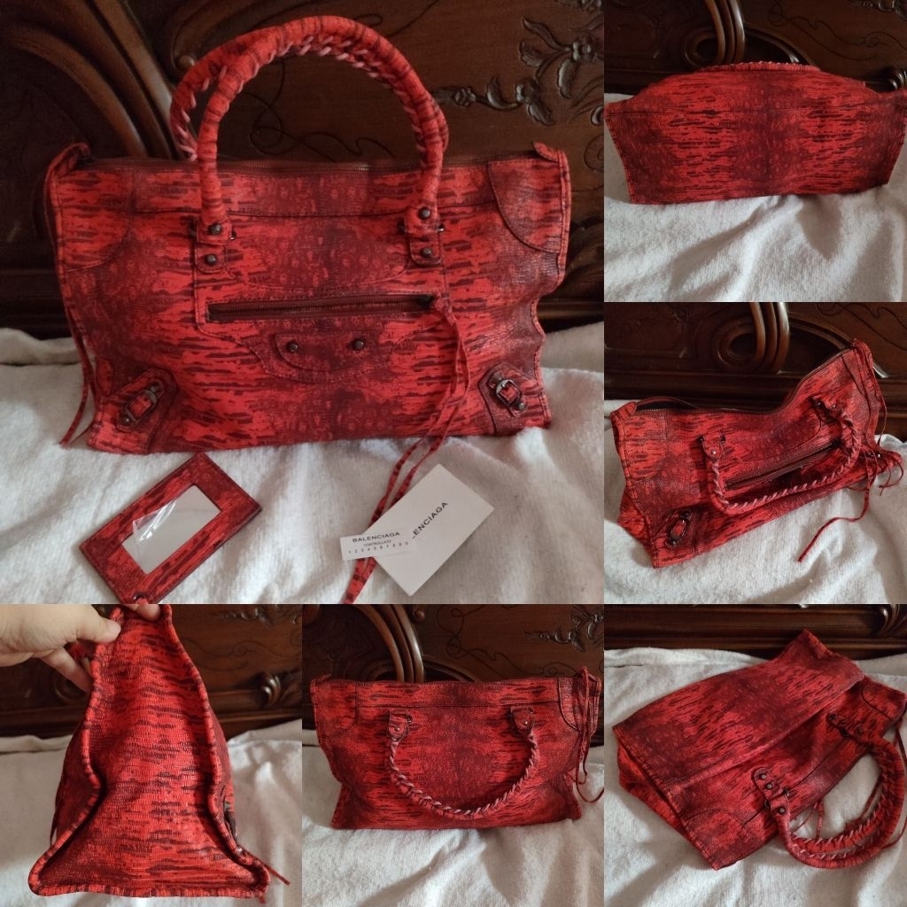 Tas B Work Lizard Reptil Kulit Asli Tote Red Orange