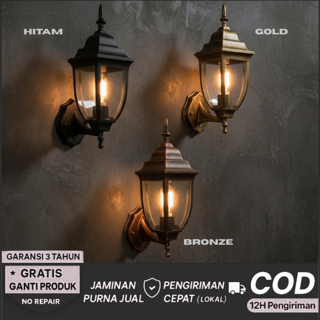 Lampu Dinding Outdoor ALUMUNIUM + KACA / Lampu Taman Teras Model Klasik 5018 G1_Light