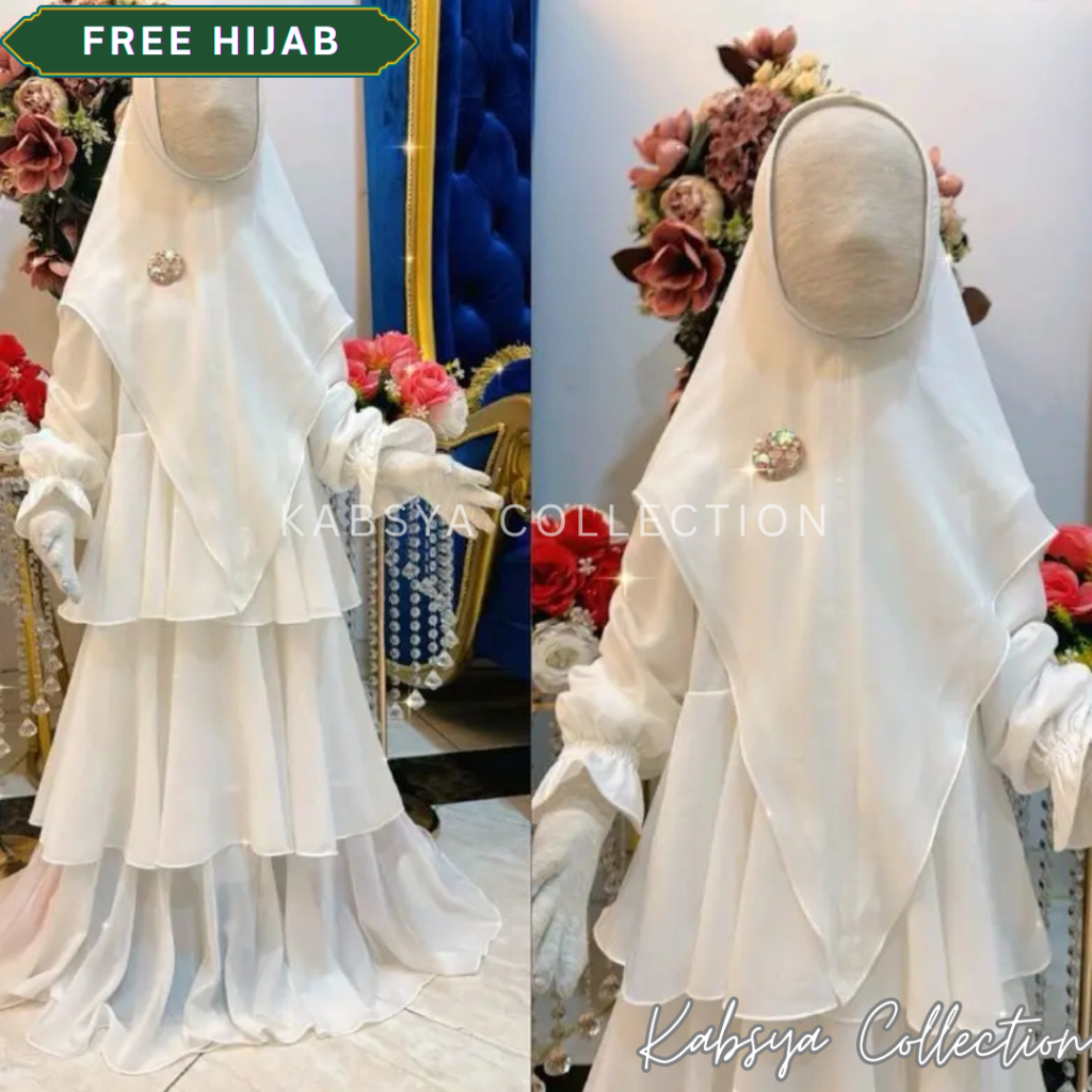 Instant COD Gamis Manasik Anak Rayana Putih 3 Layer Bahan Ceruty Premium / Gamis Anak Polos Setelan 