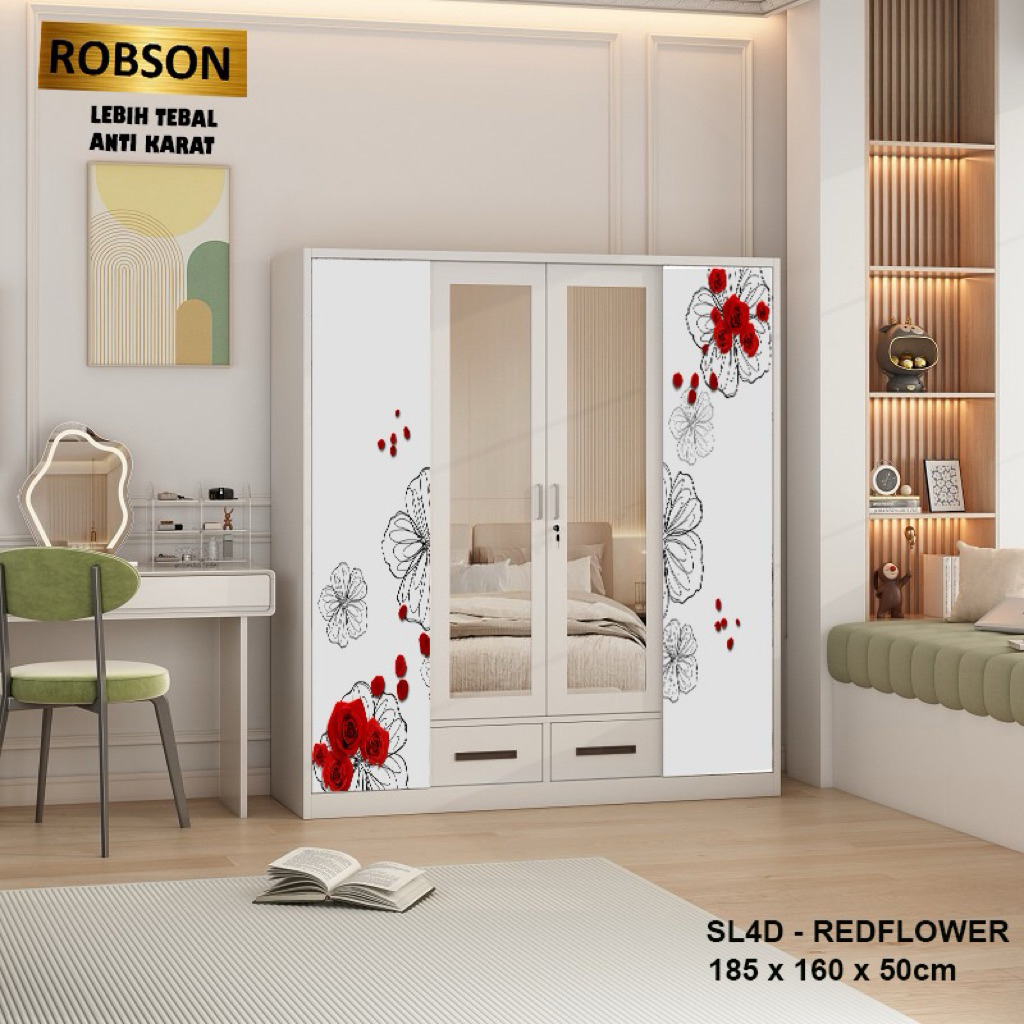 Lemari Pakaian Besi Pintu Sliding / Geser 4 Pintu Besi