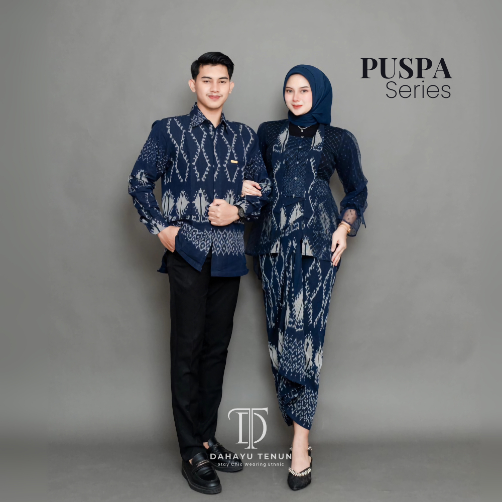 DAHAYU - Baju Kebaya Kutubaru Brukat Lamaran Set Couple Pasangan Tunangan Kondangan Hijab Navy Mewah