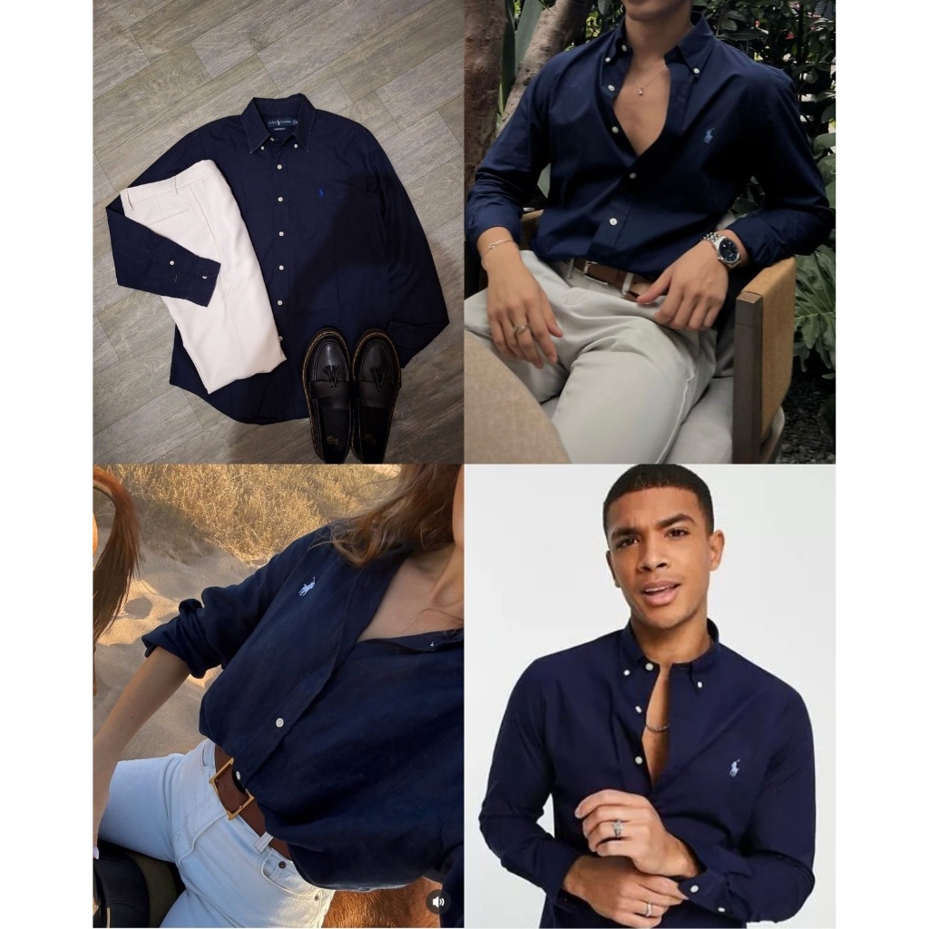 Kemeja Dark Navy Blue Pony Shirt Polo Ralph Lauren Pria Wanita Cotton Second Original