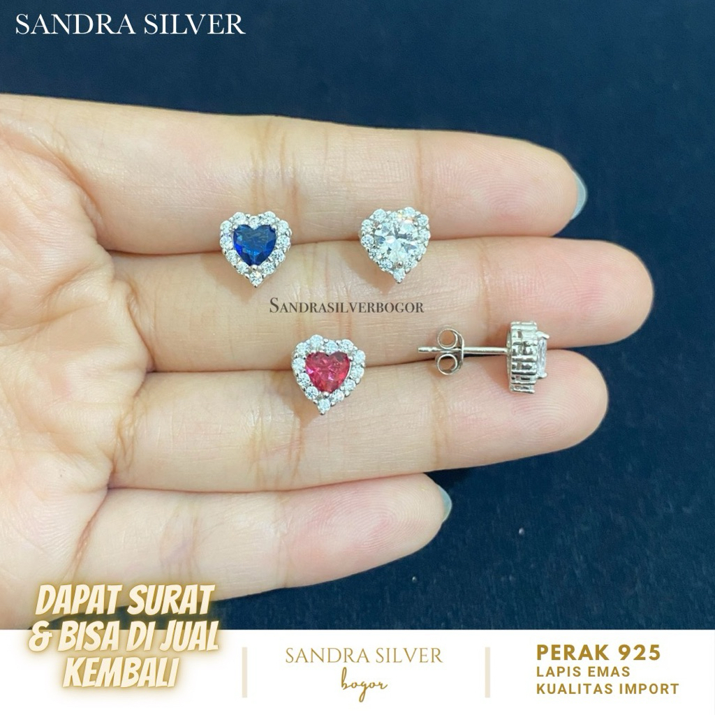 Giwang Permata Love Perak 925 lapis emas putih