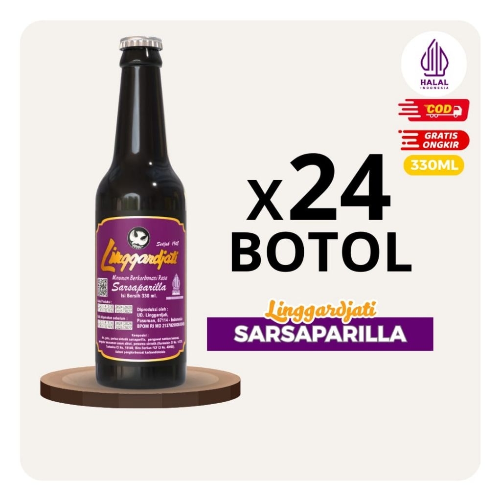 [24PCS] Limun Linggardjati Sarsaparilla 330ml | Linggar jati Halal Termurah