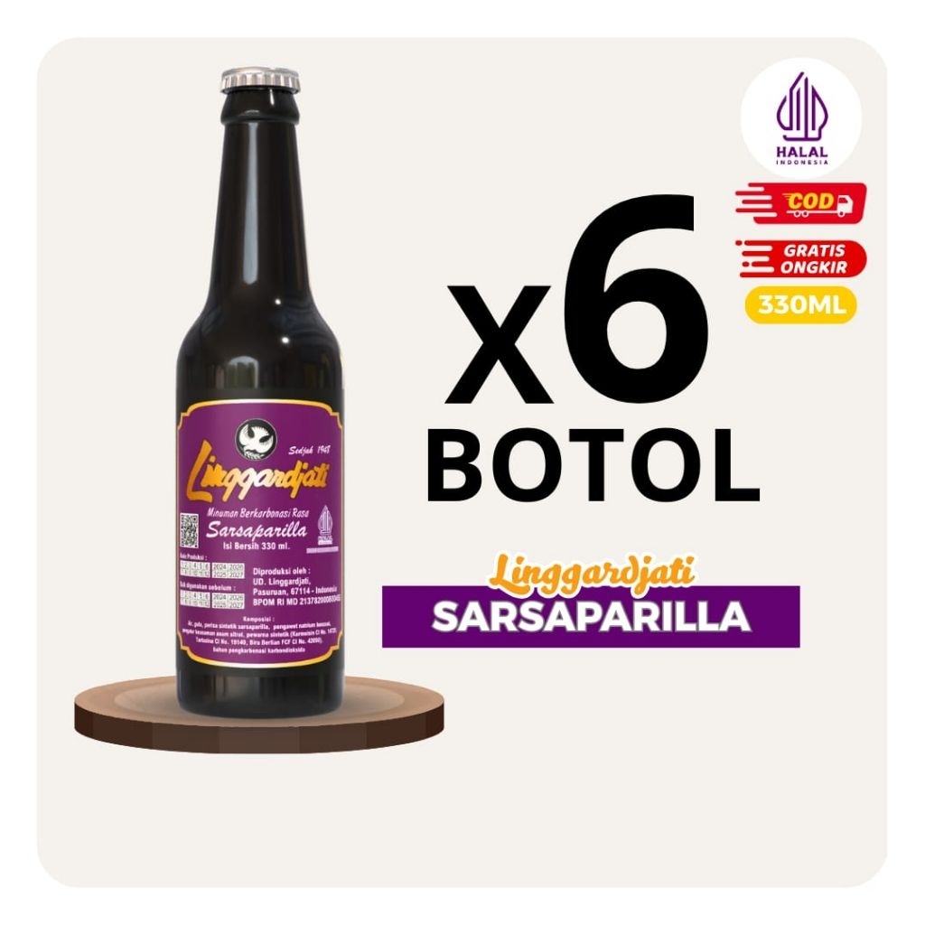 [6PCS] Limun Linggardjati Sarsaparilla 330ml | Linggar jati Halal Termurah
