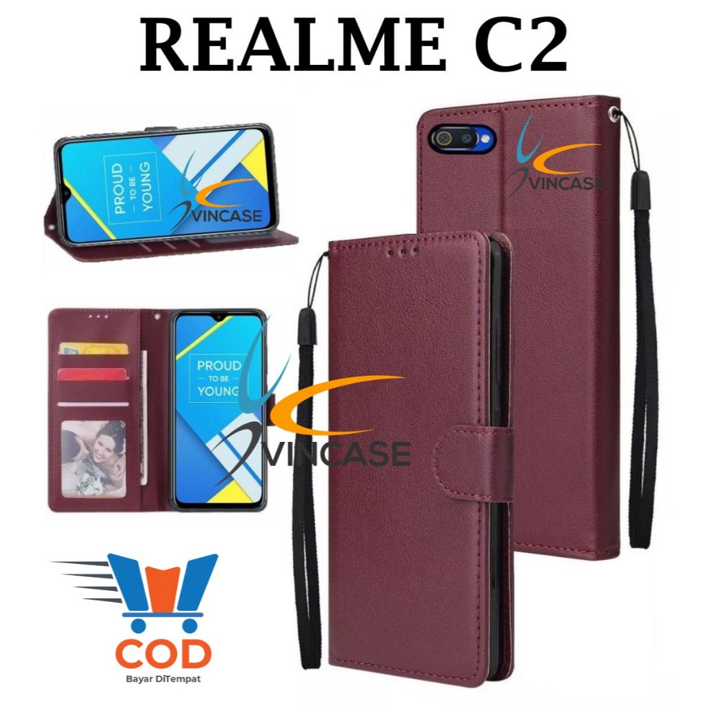 REALME C2 FLIP LEATHER CASE PREMIUM - FLIP WALLET CASE KULIT UNTUK REALME C2 - CASING DOMPET | FLIP 