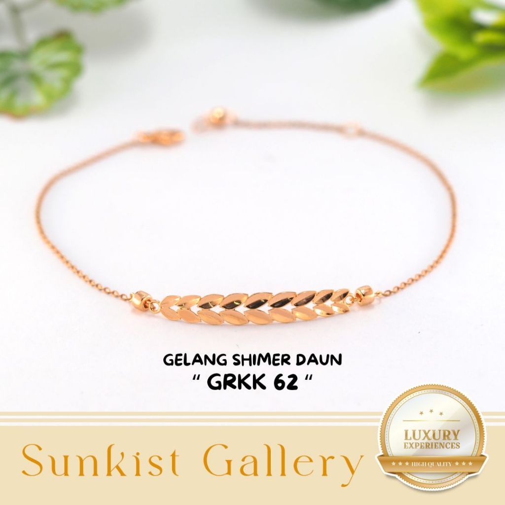 GELANG RANTAI WANITA SHIMMER DAUN TERBARU EMAS ASLI EMAS MUDA KADAR 6K (300) & 8K (375) GELANG SHIMM