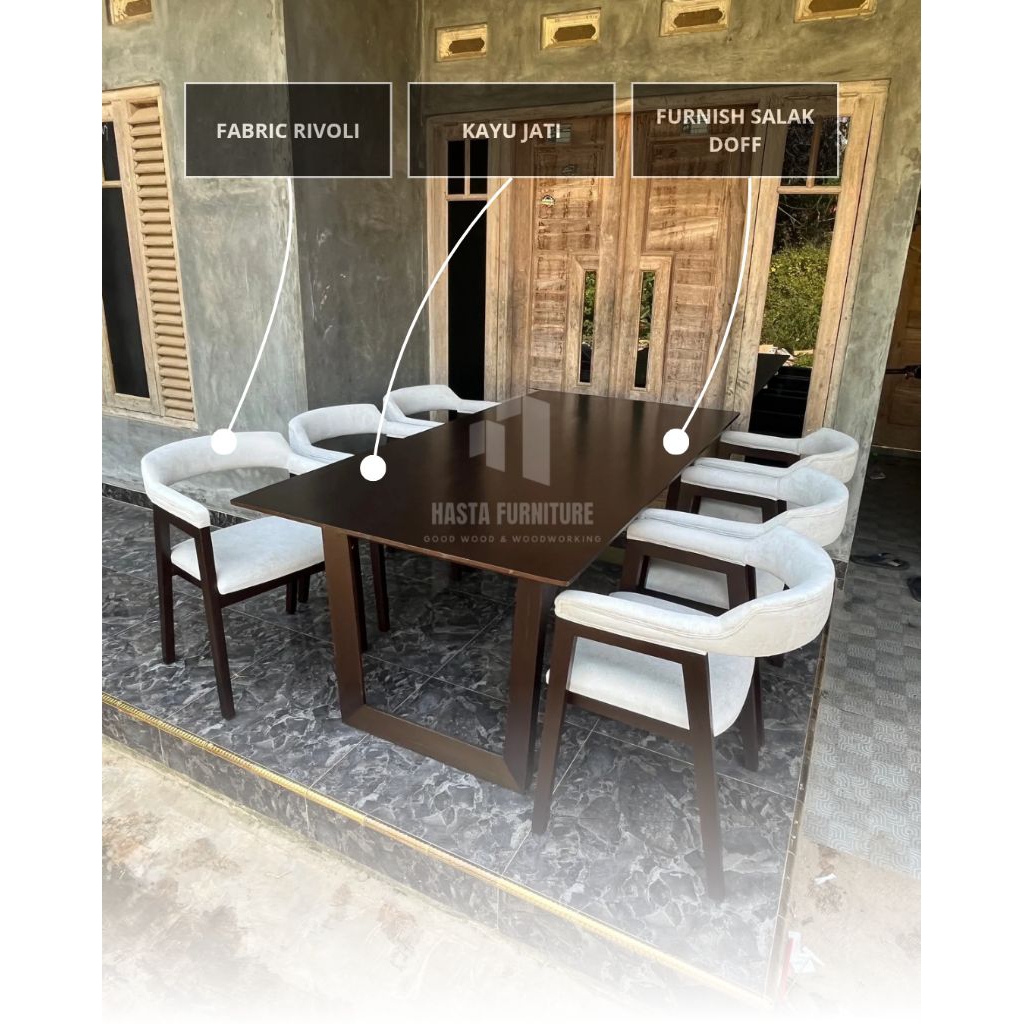 Set Meja Makan / Meja Meeting Panjang, Kayu Jati 6 Kursi