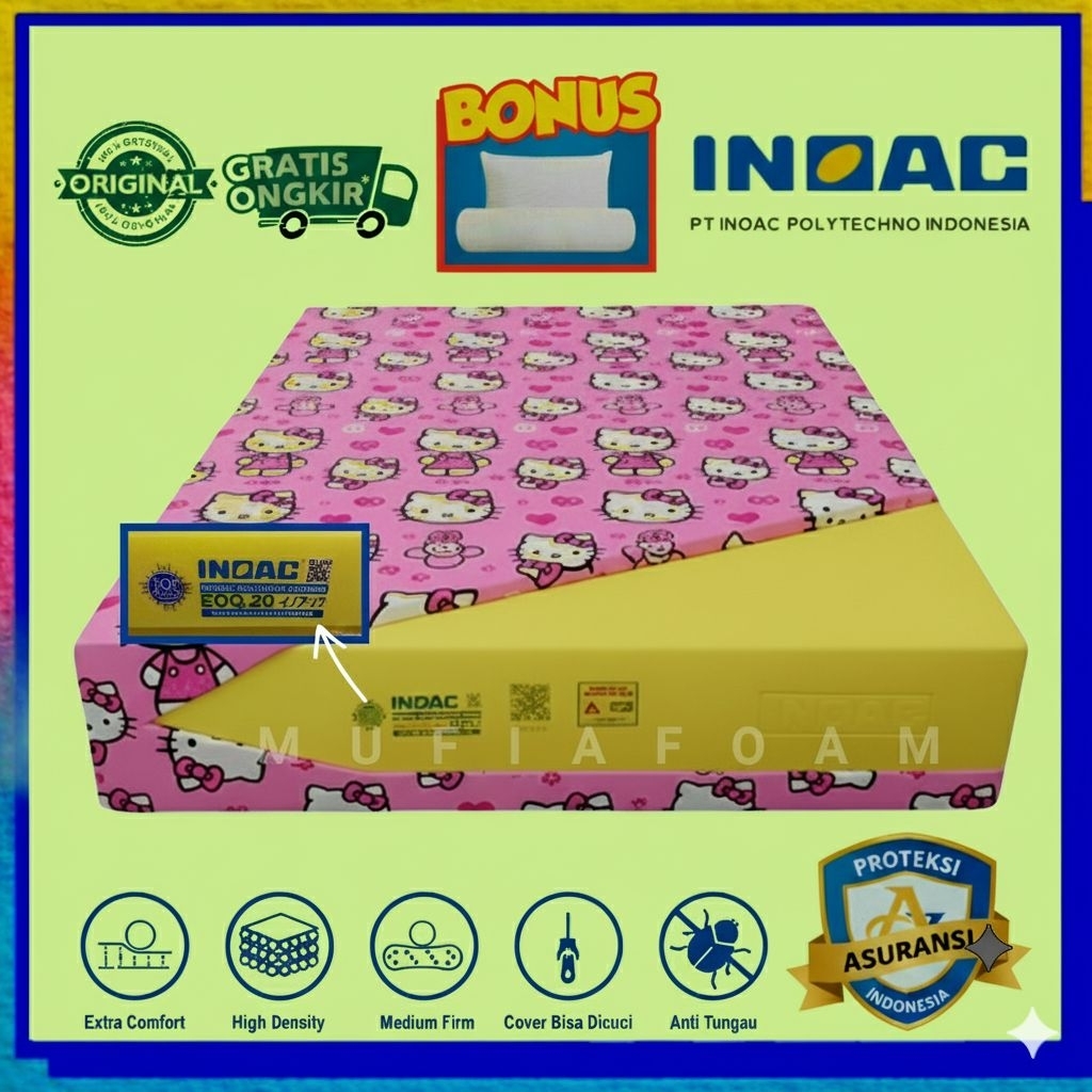PROMO‼️ KASUR BUSA INOAC EOQ D20 YELLOW ASLI ANTI KEMPES GARANSI 10 TAHUN BONUS BANTAL &  GULING