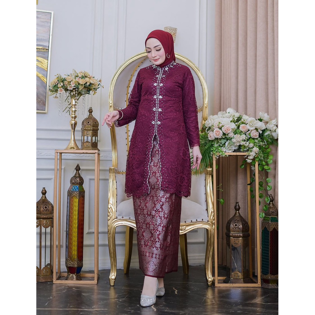 Kebaya tunik brokat Payet mutiara model zigzag / kebaya brokat / kebaya modern / kebaya tunik / keba
