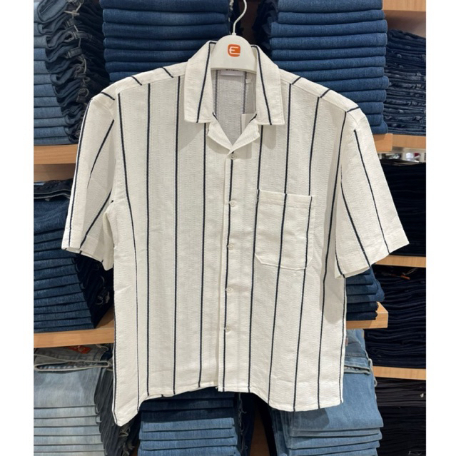 EMBA Jeans Kemeja Salur Pria Casual Cotton