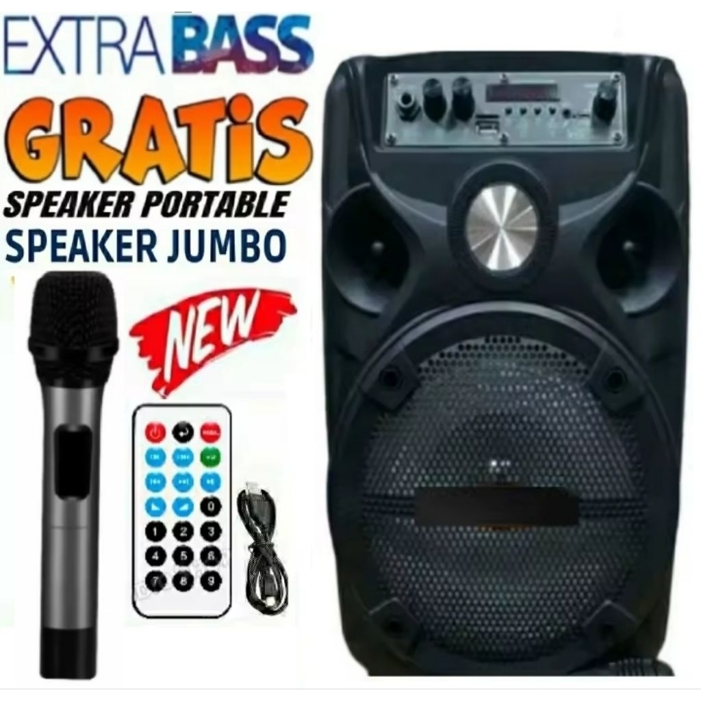 AJ99 Speaker Bluetooth Karaoke Free Mic Dan Remot Control Ukuran Besar 8,5Inchi QS7801/ Salon Aktif 