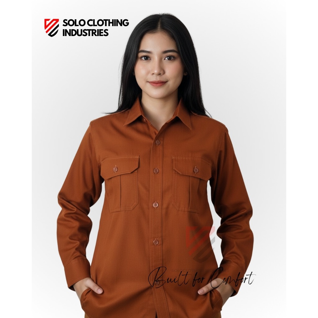 Baju Polos Panjang Pria/ Wanita Warna Merah Bata Terakota untuk Seragam Instansi, Kemeja Komunitas d