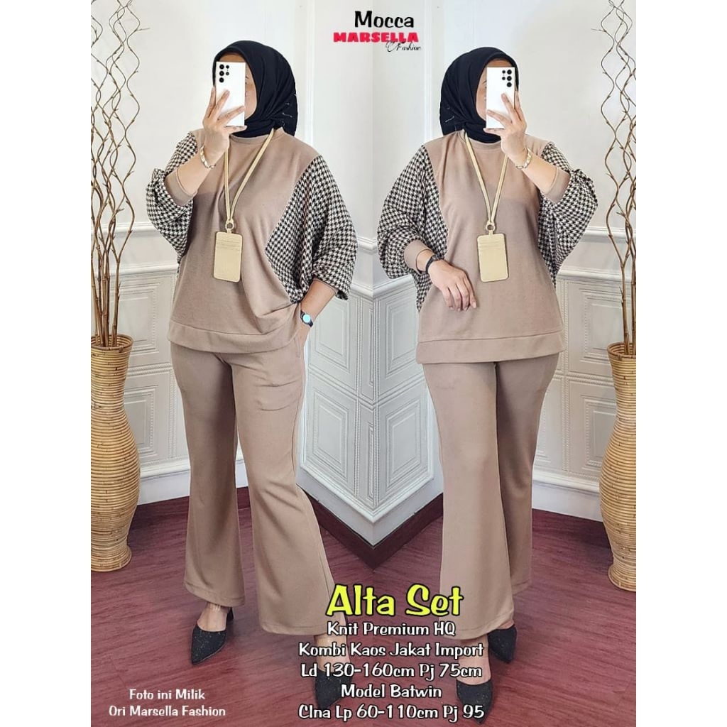 Marsella - Alta Set Celana Wanita • Knit Premium Mix Kaos Jacket Import Model Batwing