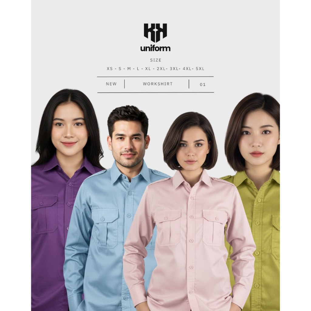 Kemeja Polos Panjang Pria Wanita Warna Biru Muda, Ungu Muda, Pink Baby/ Dusty Ping, Olive Green/ Lem