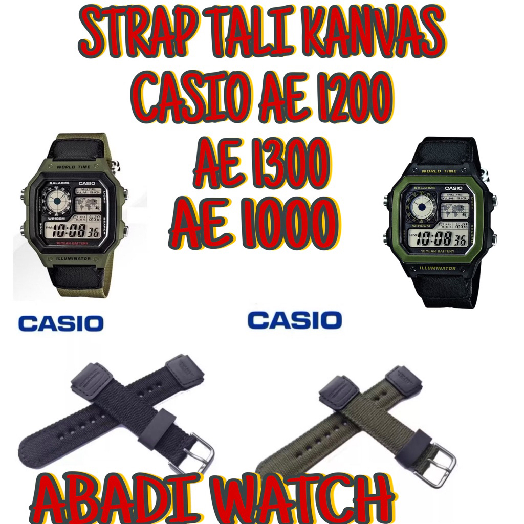 Strap Tali Kanvas Casio AE1000 AE1200 W-218 W219 AE 1000 AE 1200 W-219 Strap Nilon Kanvas