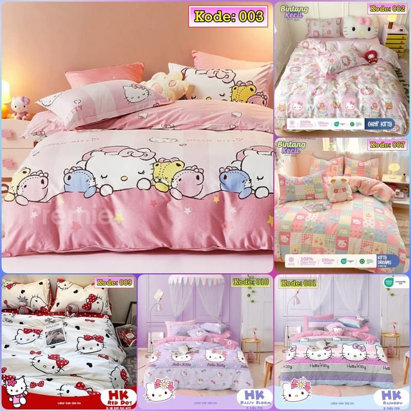 Kain Bahan Sprei Meteran Katun CVC Bahan Pilihan Motif HK, Hello Kitty
