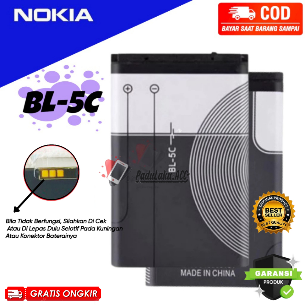 Baterai Nokia C1-01 C1-02 E50 E60 N70 N71 Original 1020mAh Battery Batre Batrai Hp BL-5C Ori