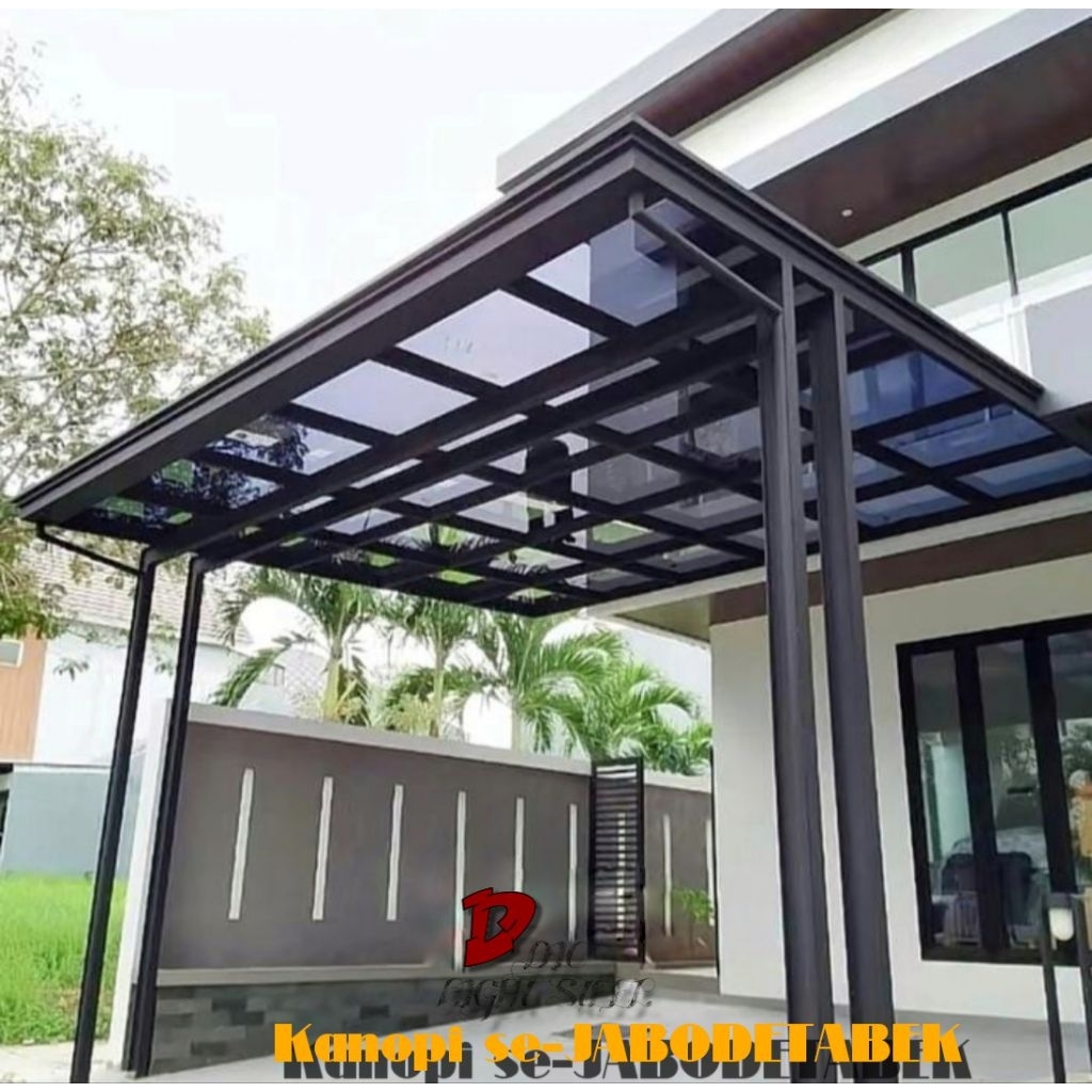 Kanopi atap solarflat 1,2mm + rangka hollow galpanis 4x8 minimalis kanopi transparan Besi Baja Kaca 