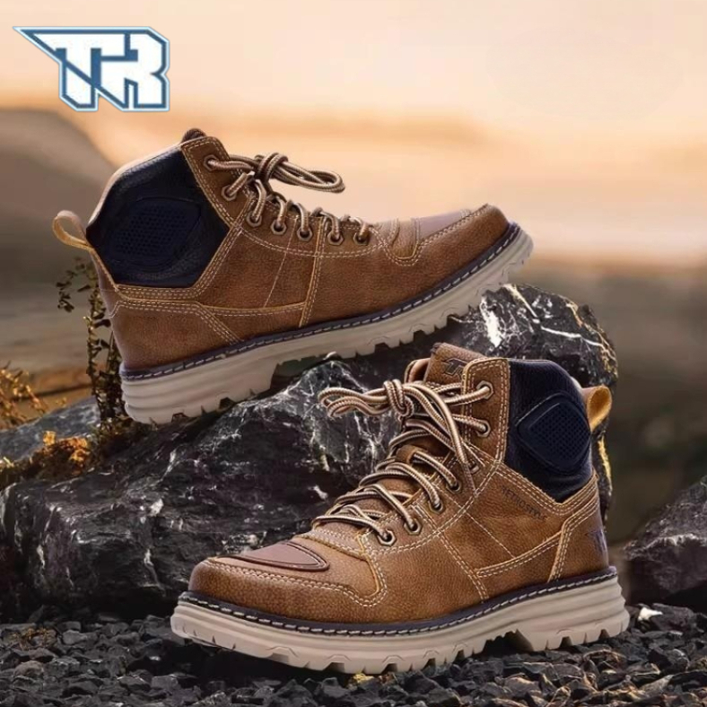 TR Vintage Motorcycle Boots for Men - Leather Waterproof Ankle Boots, Retro Cafe Racer Harness Boots