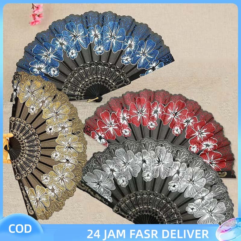 RF - Kipas Sutra Lipat Kipas Tangan untuk Pertunjukan Tari Souvenir Hadiah Kipas China Jepang