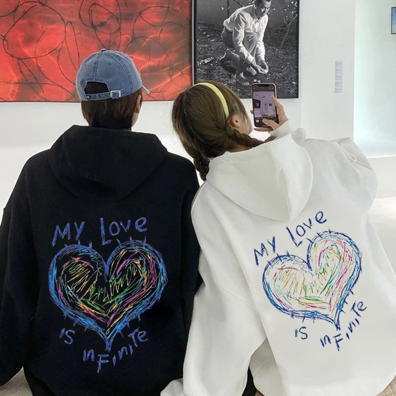 Jaket hoodie sweater couple ( isi 2 pcs ) / switer pasangan my love is infinite cewe cowo jaket hood