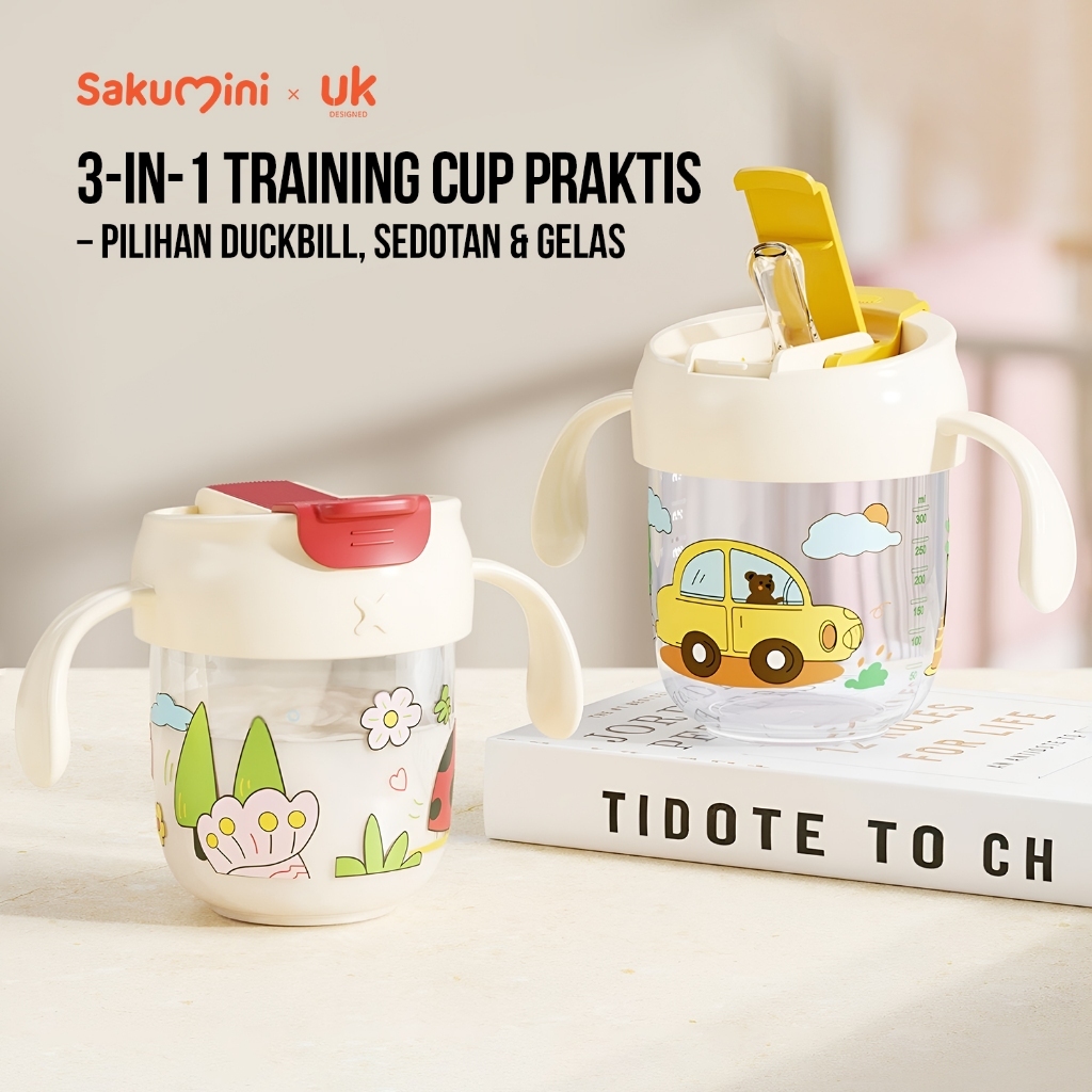 Sakumini 3in1 Training Cup Duckbill Straw Gelas Cangkir Minum Susu Sedotan Anak