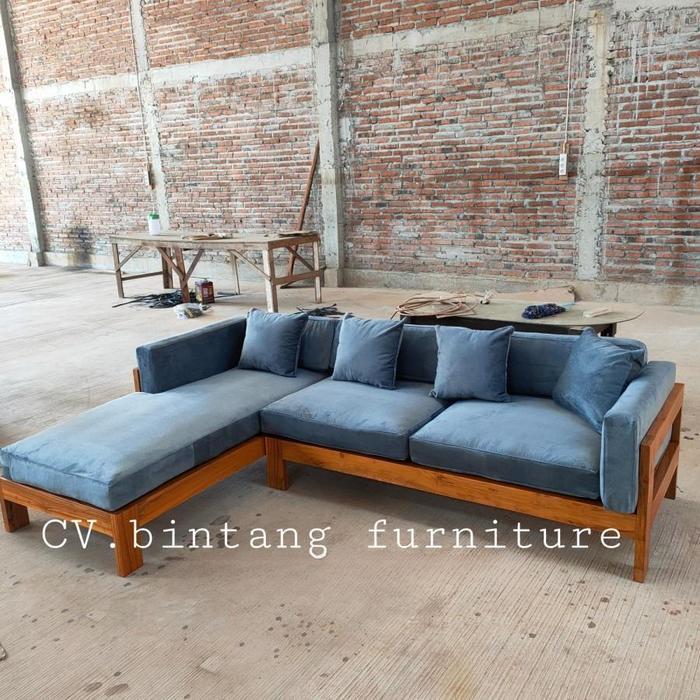 kursi sofa sudut L sofa tamu sudut kayu jati minimalis elegan
