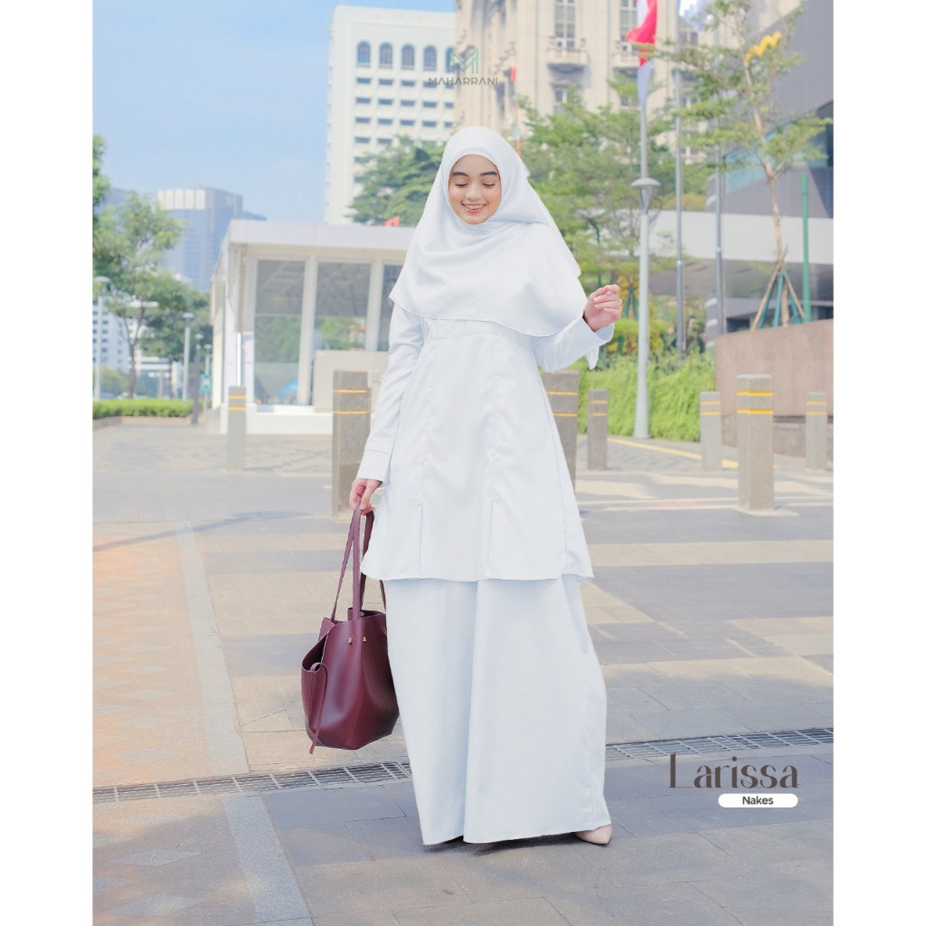 Jual Seragam Kerja Nakes Larissa Putih-Putih Seragam Pemda Seragam PNS, Seragam Kerja Busui Friendly